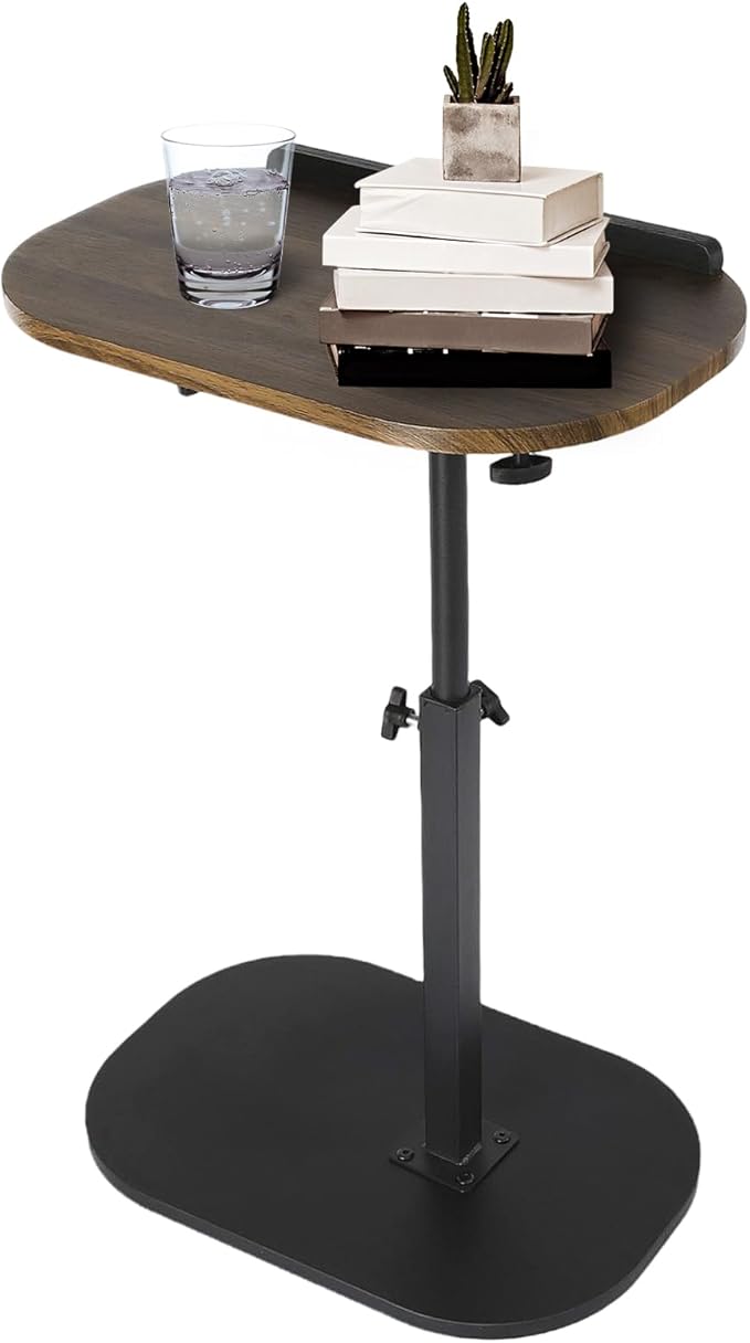 Side Table TV Tray for Couch,90° Tiltable TV Tray Table Height Adjustable 360° Swivel C Shaped End Table for Small Spaces,Bedside Bathroom Living Room(Walnut Color) (Tiltable Walnut)