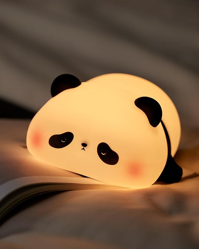 Cute Panda Night Light, Animal Lamp, Food Grade Silicone, Rechargeable, 3 Level Dimmable, Squishy Nursery Nightlight for Desk Decor, Funny Gifts Stuff for Boys Girls Baby, White Elephant Gifts
