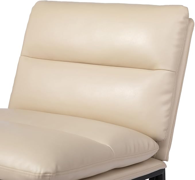 Glitzhome Mid Century Modern Accent Chairs, Set of 2 Beige Thick Leatherette Leisure Chairs with Metal Frame, Upholstered Chairs for Living Room, Bedroom, Home Office