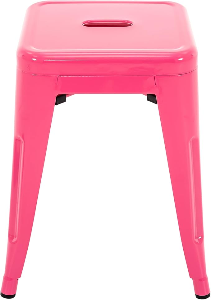 Brage Living 18 Inch Industrial Metal Stools Set of 2, Stackable Classroom Stools, Backless Metal Dining Chairs for Indoor Outdoor, Kitchen Short Stools (Hot Pink)