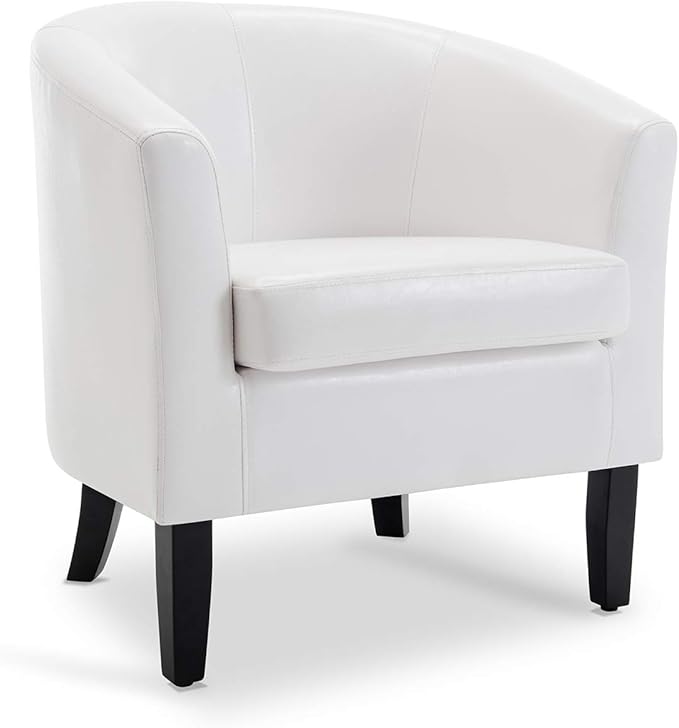 BELLEZE Accent Barrel Chair, Club Tub Sofa Corner Chair with Flared Legs and Cozy Soft Padding for Living Room Bedroom Waiting Room - White