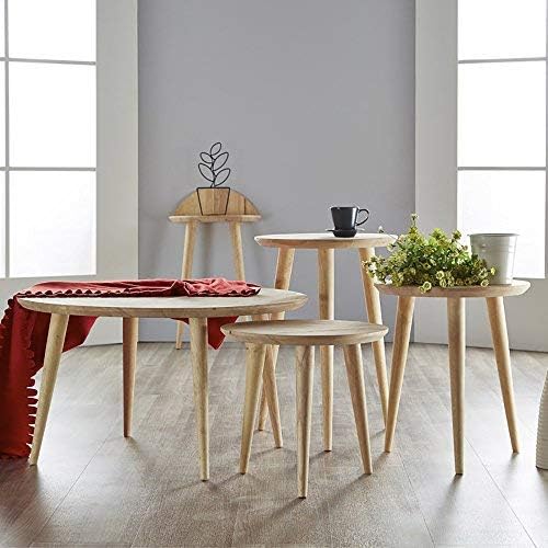 WoodShine Side Table Small Round Solid Wood Sofa End Tables Accent Nesting Coffee Table Natural(H:24.21inch)