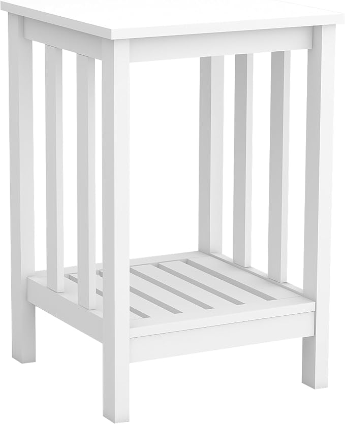 TaoHFE White End Tables Modern Side Table Living Room Rustic Slim Square Couch Table With Open Storage Shelf Wooden Bedside Table for Bedroom, Office, White