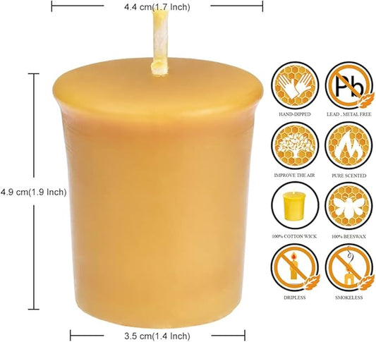 Pure Beeswax Votive Candles-6 Pack Natural Votives Set for Home Room Decor Party Wedding Spa Gift,12 Hours Burn