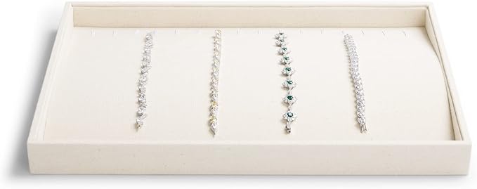 Linen Jewelry Trays 16 Slots Necklace Bracelet Display Tray Jewelry Drawer Organizer Necklace Bracelets Watch Storage Holder (Beige)