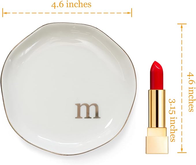 HOME SMILE Initials Ring Dish Jewery Tray with Personalized M-Monogrammed Engagement Wedding Gifts for Friends,Sister,Birthday Christmas Gifts for Women,Ceramic White