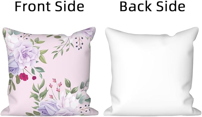 Purple Floral Throw Pillow Covers 16''x16'' Set of 4, Spring Countryside Flowers Couch Pillowcases Decorative Square Cushion Covers for Chair Sofa Bed Living Room Garden Car Indoor Outdoor