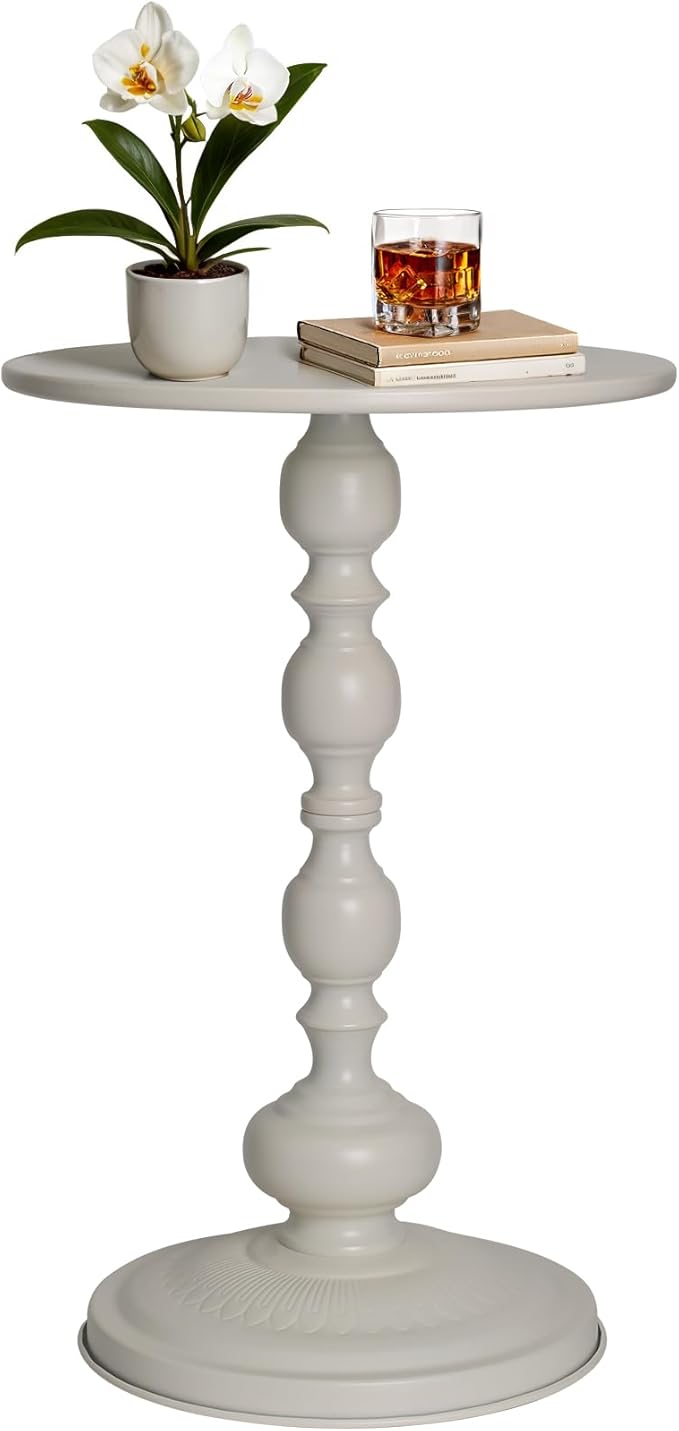 Metal Small Round End Table,Vintage Bedside Drink Table Nightstand for Small Spaces,Modern Accent Pedestal Tables Coffee Tables for Living Room, Bedroom, Corners, Patio,White