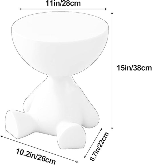 Mini Circle Side Table, Small Modern Bowl-Shaped Coffee Table, Sofa End Table Nightstand, Modern Bedside Home Decor for Living Room, Bedroom,Living Room (Milky)