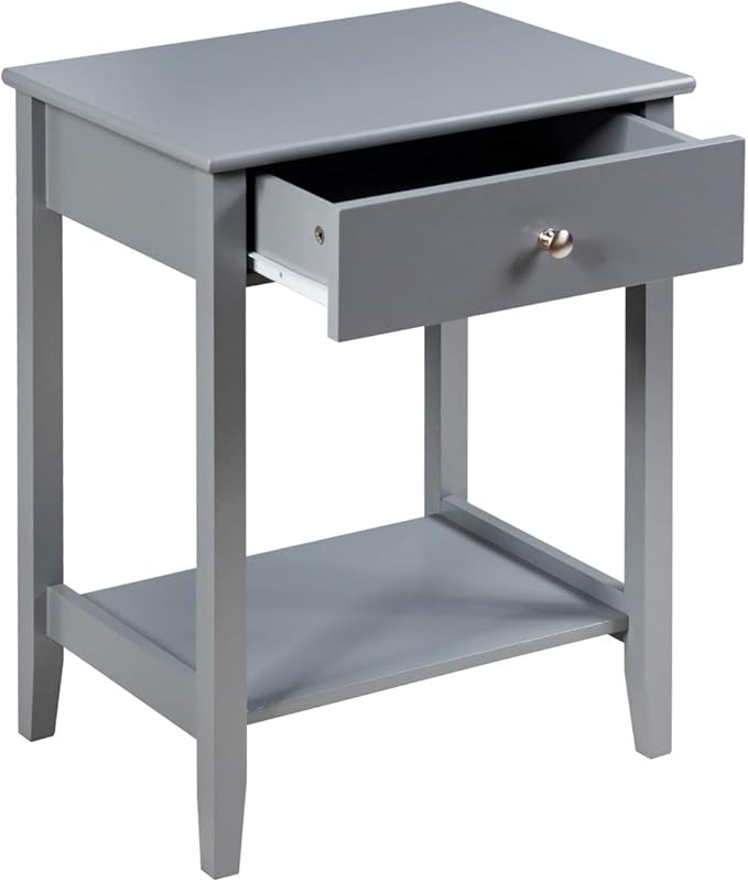 Giantex Nightstand Wooden 2-Tier Couch Sofa Side Table with Drawer, Storage Shelf, Solid Wood Legs,Mufti-Functional Home Furniture for Living Room Bedroom Study Room End Table (1, Gray)