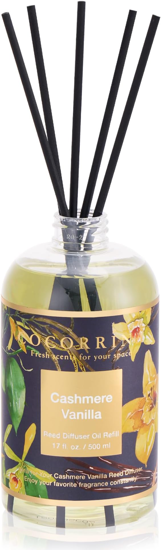 Cocorrína Reed Diffuser Refill Cashmere Vanilla 17oz (500ml) with 8 Rattan Sticks - Premium Long-Lasting Essential Oil, Home Fragrance for Bedroom, Bathroom Home Decor