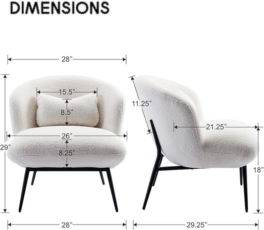 DUOMAY Modern Accent Chair, Sherpa Upholstered Leisure Boucle Single Sofa Lounge Chair with Lumbar Pillow Metal Legs Slipper Chair for Living Room Bedroom Office, White