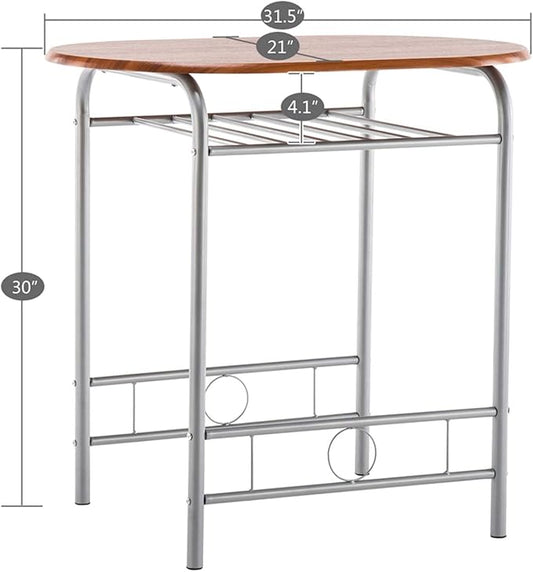 3-Piece Dining Table Set, Space Saving Breakfast Table and 2 Chairs with Metal Frame, Kitchen Breakfast Compact Table Set with Storage Shelf, for Dining Room, Apartment, Bistro (Light Brown)