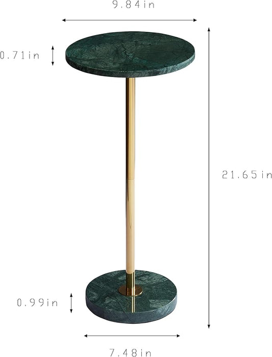 Premium Small Round Natural Marble Stone Pedestal Side Table, End Table, Mini Drink Table with Upgraded Weighted Marble Base, for Livingroom, Bedroom, Bathroom, Balcony, Small Spaces (Emerald Green)