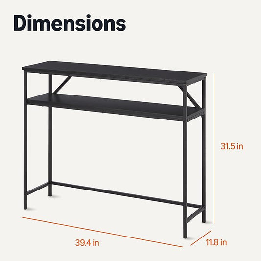 Amazon Basics Rectangular Console Table with Storage Shelf, Steel Frame, 11.8" D x 39.4" W x 31.5" H(in), Black