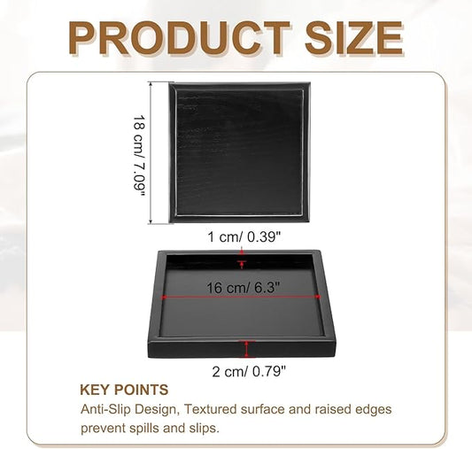 Wooden Serving Tray Square Wood Serving Tray Decorative Platter, 7.1x7.1 Inch Fit for Home Decor Kitchen Coffee Table Candle Holder, (Black)