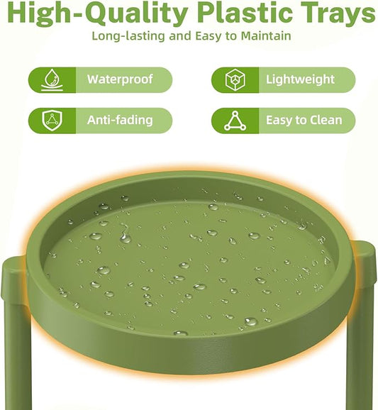 iDavosic.ly 6 Tier Folding Plant Stand Indoor Outdoor with Plastic Tray, Tiered Corner Flower Holder Shelf, Metal Orchid Display Rack for Patio Porch Living Room Garden Balcony, Green