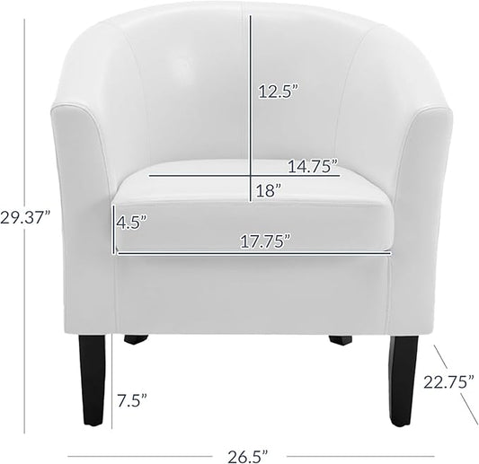 BELLEZE Accent Barrel Chair, Club Tub Sofa Corner Chair with Flared Legs and Cozy Soft Padding for Living Room Bedroom Waiting Room - White