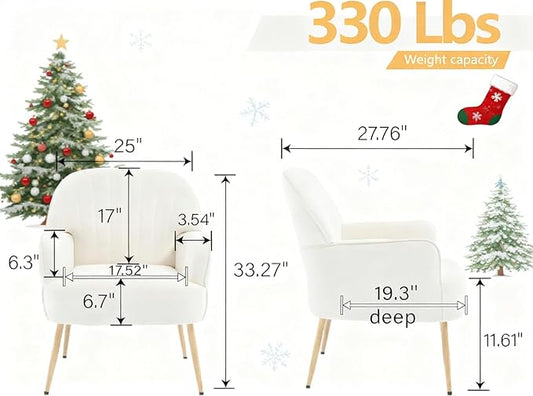 Velvet Accent Chair, Modern Upholstered Living Room Chairs, Luxury Single Sofa Armchair with Metal Legs, Comfy Barrel Chairs for Living Room, Bedroom, Waiting Room, Office and Cafe, Beige