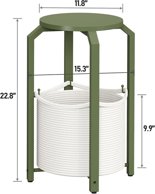 TUTOTAK Small Side Table, Round End Table, Night Stand, Bedside Table, Sofa Table with Storage Basket, Living Room, Bed Room, Olive Green TB01BOG092