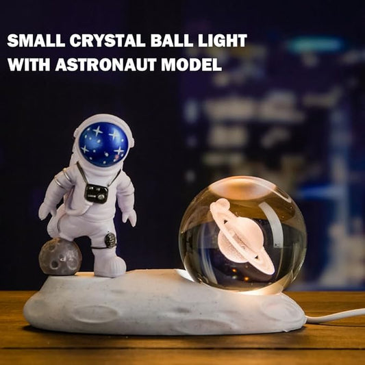 3D Astronaut Crystal Ball Night Light, 3D Inner Carved Crystal Ball Night Lamp, Glowing Crystal Ball with LED Light Base, Color Changing Light & Kids Birthday Gift (Blue, Saturn)