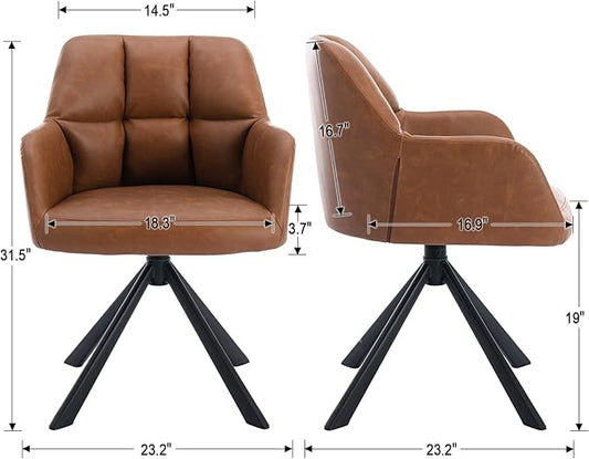 EALSON Comfy Leather Desk Chair Modern Computer Task Chair no Wheels Swivel Accent Chair with Mid Back Arm Chair for Living Room/Bedroom/Home Office, PU Brown