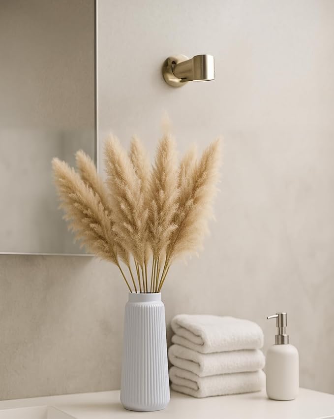 White Ribbed Ceramic Vase – Modern Elegant Flower Vase for Pampas Grass, Fresh or Dried Flowers, Minimalist Farmhouse Home Decor for Living Room, Dining Table, Wedding Centerpiece