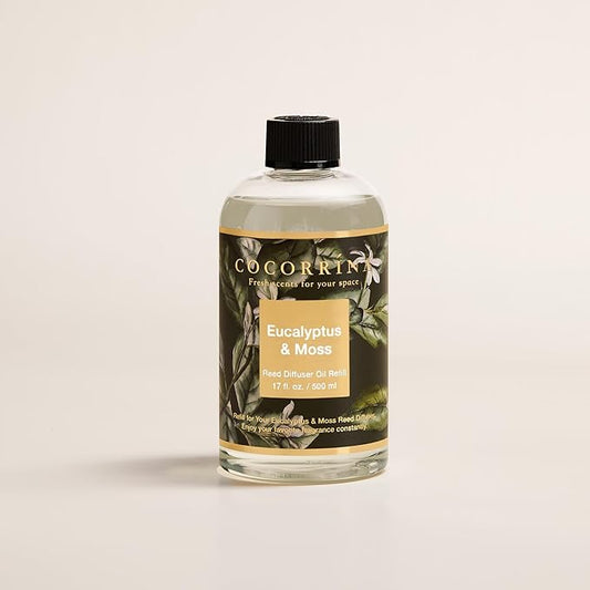 Cocorrína Reed Diffuser Refill Eucalyptus & Moss 17oz (500ml) with 8 Rattan Sticks - Premium Long-Lasting Essential Oil, Home Fragrance for Bedroom, Bathroom Home Decor