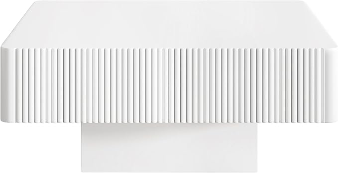 31.6" Square Wood Coffee Table Modern White Fluted Coffee Tables for Living Room Drum Coffee Table with Sturdy Pedesta Circular Center Table for Apartment Living Room,Easy Assembly