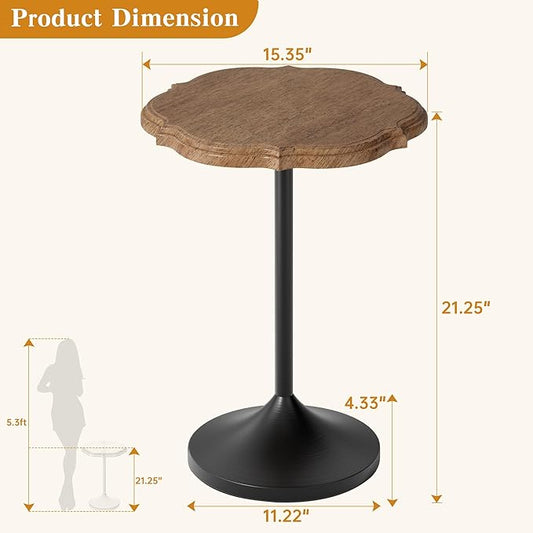 Sofa Side Table, Round Solid Wood End Table for Small Spaces, Modern Nightstand for Living Room and Bedroom Decor, Walnut