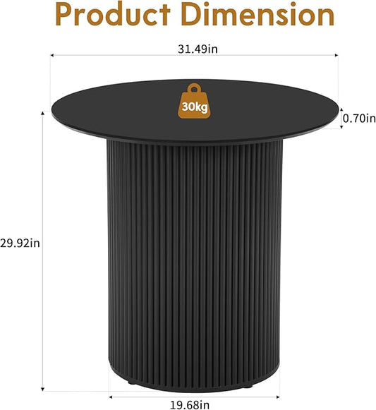 AVZEAR 31.5" Round Dining Table for 2 People, Small Kitchen Dinner Table with Fluted Wood Base, Farmhouse Circle Dining Tables for Home, Kitchen, Dining Room, Living Room (Black)