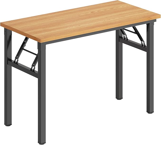 DlandHome Computer Desk Folding Table 39.4 inches Writing Desk for Small Space Study Table Laptop Desk No Assembly Required Teak&Black