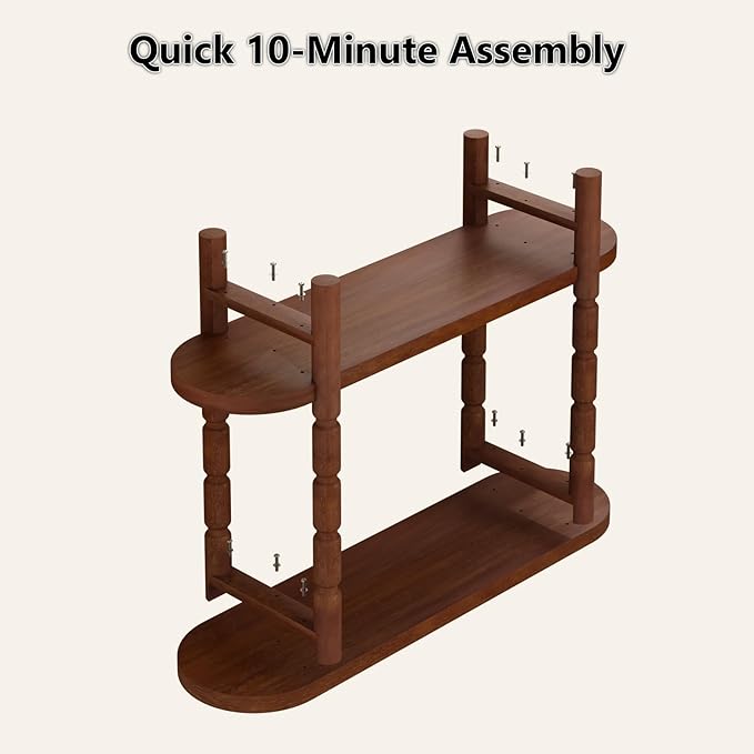 Farmhouse Entryway Table with Storage-43.4" Narrow Console Table with Solid Wood Legs, 2 Tiers Rounded Corners Sofa Tables for Living Room,Hallway, Entrance, Foyer, Rustic Brown