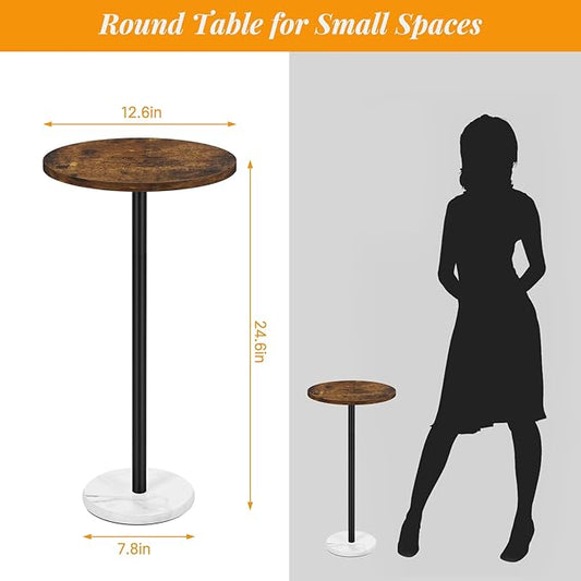 smusei Small Side Table for Small Spaces Round Bar Table with Marble Base Round End Table Drink Table Pedestal for Sofa Couch Chair Patio, Brown