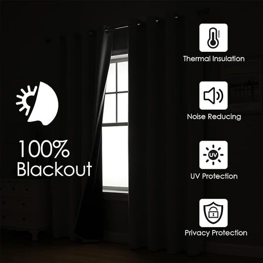 ChrisDowa 100% Blackout Curtains 108 inch Long for Bedroom with Black Liner, 2 Thick Layers Total Blackout Thermal Insulated Grommet Window Curtains 2 Panels Set (Cappuccino, 52 x 108 Inch)