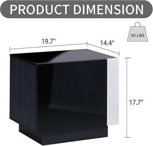 AMERLIFE 2PCS Entertainment Center Side Table Set with Storage, Modern High Gloss End Tables with 2 Cabinet Doors, for Living Room/Bedroom/Office