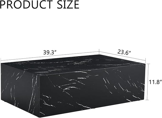 39.3" Rectangular Wood Coffee Table, Modern Black Faux Marble Pattern Coffee Tables for Living Room, Contemporary No Assembly Wooden Center Cocktail Table for Bedroom, Reception Room