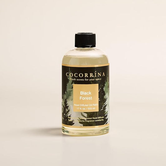 Cocorrína Reed Diffuser Refill Black Forest 17oz (500ml) with 8 Sticks - Premium Long-Lasting Essential Oil, Home Fragrance for Bedroom, Bathroom Home Decor