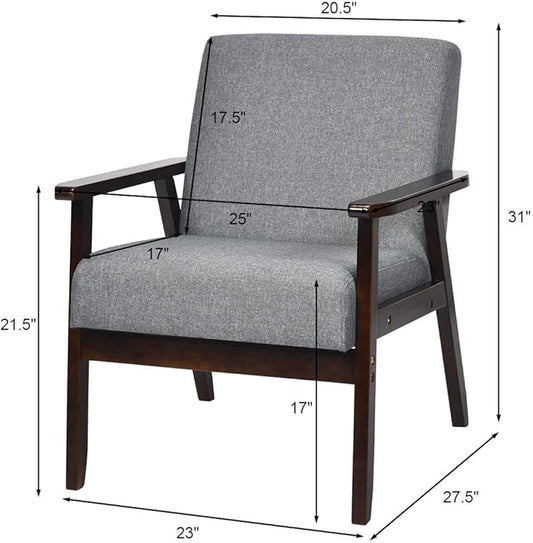 Giantex Set of 2 Mid-Century Modern Accent Chair, Retro Fabric Armchair, Solid Hardwood Made, Upholstered Linen Lounge Arm Chair for Living Room (Dark Grey)