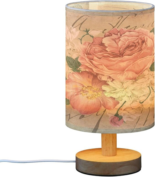 Bolaz Small Table Lamp for Bedroom Vintage Shabby Chic Pink Rose Flowers Table Lamp Nightstand Lamp for Livingroom Office Reading Working Table Desk