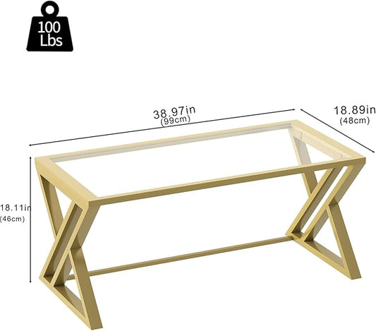 Coffee Table Gold Glass Coffee Table for Living Room,Modern Rectangular Center Table with Sturdy Metal Frame,Tempered Glass Table Tea Tables for Bedroom Home Office