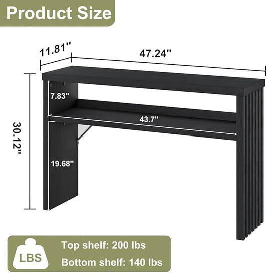 BON AUGURE Console Table with Storage, Black Entryway Table, Wooden Couch Tables Behind Sofa for Living Room, 2 Tier Front Door Entrance Tables (Black Oak, 47 Inches)