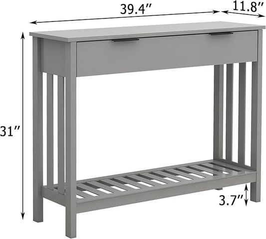 TaoHFE Entryway Table with Storage, Modern Sofa Table with Slatted Frame, Entry Way Table with Smooth Finish, Long Console Table for Hallway, Entryway, Living Room, Bathroom, Bedroom, Grey