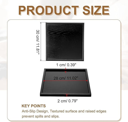 Wooden Serving Tray Square Wood Serving Tray Decorative Platter, 11.8x11.8 Inch Fit for Home Decor Kitchen Coffee Table Candle Holder, (Black)