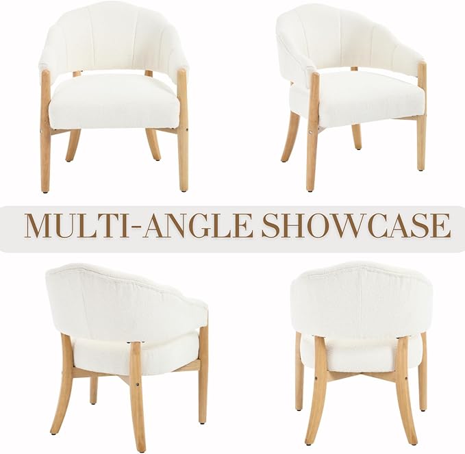 HEAH-YO Modern Accent Chair Set of 1,Upholstered Sherpa Living Room Chair,Reception Armchair with Solid Wood Legs,Reading Leisure Chair for Bedroom Makeup Vanity,White
