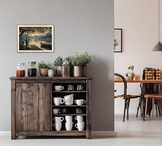 YUEYARIT Framed wall art, vintage wall decor, A Romantic Night decor, canvas printed pictures, suitable for gifts, cottagecore bedroom, bathroom, living room, and office artwork.16X24Inch