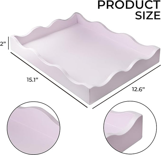 Wooden Scallop Serving Tray - for Coffee Table, Breakfast, Dinner Kitchen Living Room Bedroom, and Home Decor for All Occasions (Pastel Purple, M)