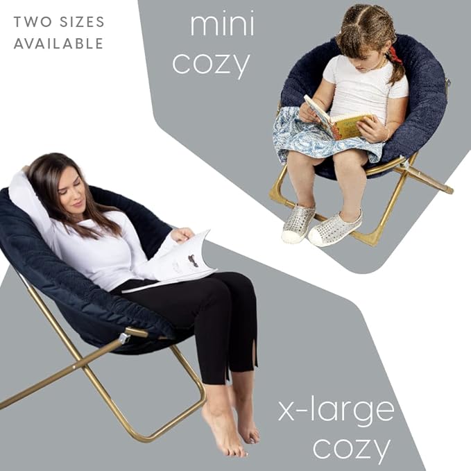 Milliard Saucer Chair For Adults, Teens & Kids, Navy Blue, Faux Fur XL Circle Chair for Bedroom, Dorm & Gaming, Foldable Comfy Accent Seat for Small Spaces, Folding Moon / Mushroom / Round Style