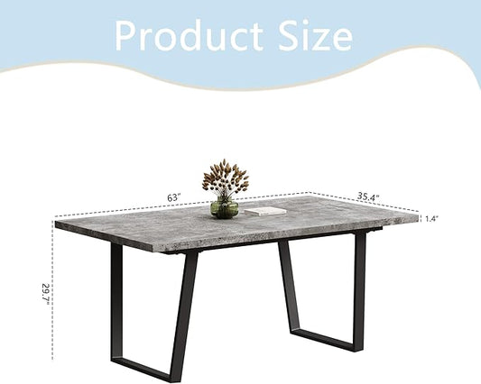 Modern Wooden Dining Table, 63'' Wooden Rectangle Table, Kitchen & Dining Room Table, Modern Kitchen Dining Table with Metal Legs for Living Room & Dining Room