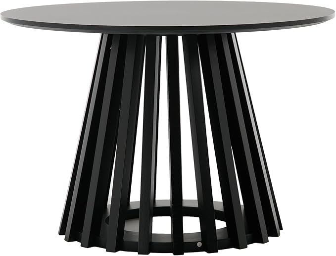 DUOMAY Modern Round Coffee Table with Unique Geometric Base, Sleek Black Wood Accent Table for Living Room, Office, Lounge, Black